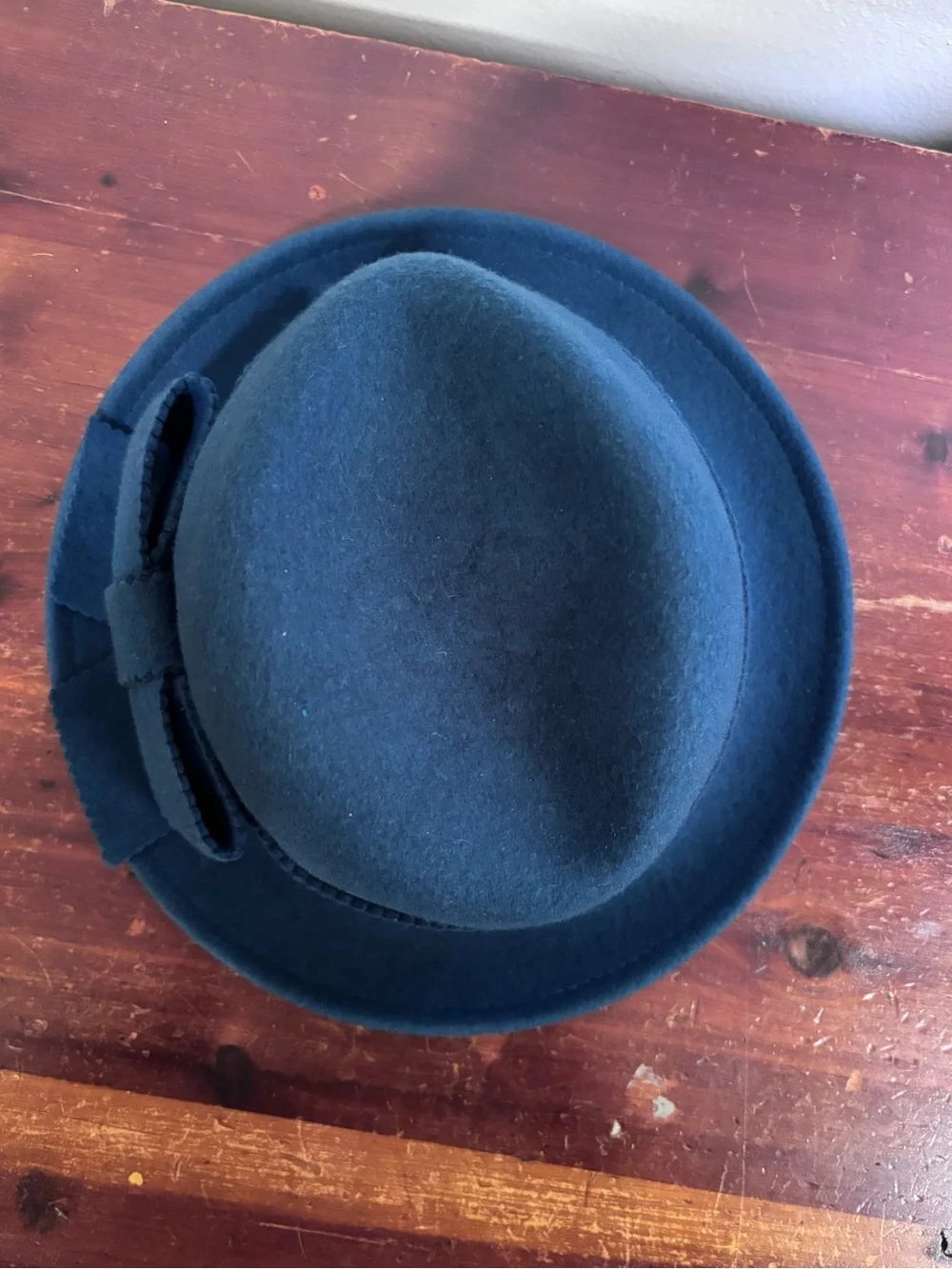 Dark Teal 100% Wool Felt Vintage Cloche Hat with Bow Feminine Classic